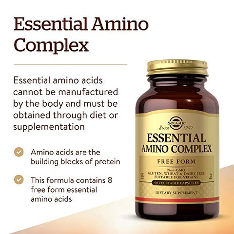Solgar Essential Amino Complex 90 Vegetable Capsules - Free Form Essential Amino Acids - Non-Gmo Vegan Gluten Free Dairy Free Kosher 90 Servings