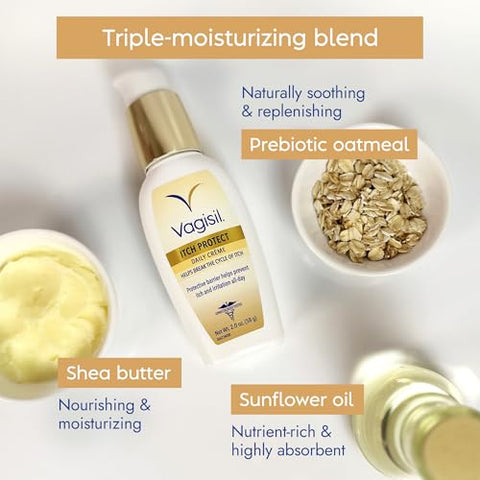 Vagisil Itch Protect Daily Creme With Prebiotic Oatmeal Fragrance- Protective Formula With Shea Butter And Sunflower Oil Ph Balanced Fast-Absorbing Moisturizer Hypoallergenic 2 Oz