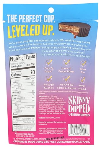 Skinnydipped Caramel Peanut Paradise Cups, No Sugar Alcohols, 1g Sugar per Cup, 2.2 Net Carb per Cup, Kosher, Keto, Gluten Free & Non-GMO, 3.17 Ounce (Pack of 10)