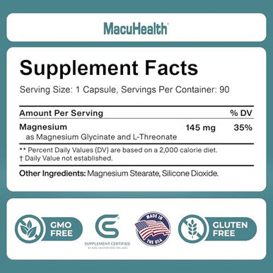 Macuhealth Magnesium Glycinate & L Threonate 90 Capsules 145Mg