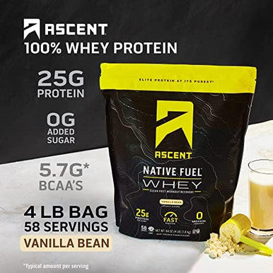 Ascent Whey + Plant Protein Powder - Vanilla Bean 4 Lb & Chocolate 18 Servings
