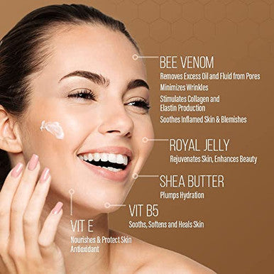 Bee And You Bee Venom Cream Hydrating Moisturizing Anti Aging Anti Wrinkle Face Cream Fine Lines And Wrinkles Skin Care Royal Jelly Propolis Extract Vitamin B5 E Shea Butter 1.7 Oz