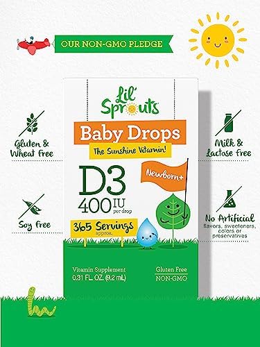 Carlyle Baby Vitamin D3 Liquid Drops 400 IU |.31oz (9.2 mL) 1 Year Supply (365 Servings) Vegetarian NonGMO and Gluten Free By Lil' Sprouts
