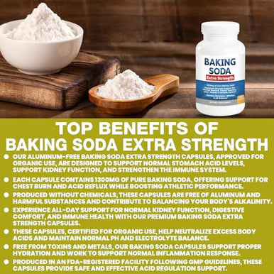 Kidney Restore Baking Soda Aluminum Free 1300Mg Per Pill Extra Strength Organic Use Pure Baking Soda Capsules For Health & Wellness. Baking Soda Tablets 120 Pills