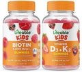 Lifeable Biotin Kids + Vitamin D3 + Vitamin K2 Kids Gummies Bundle Great Tasting Vitamin Supplement Gluten Gmo Chewable Gummy