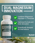 MacuHealth Magnesium Glycinate and LThreonate 145mg 90 Capsules Highly Absorbable Magnesium for Energy Calm and Focus Gentle on Stomach Vegan NonGMO Premium Chelated Magnesium Supplement