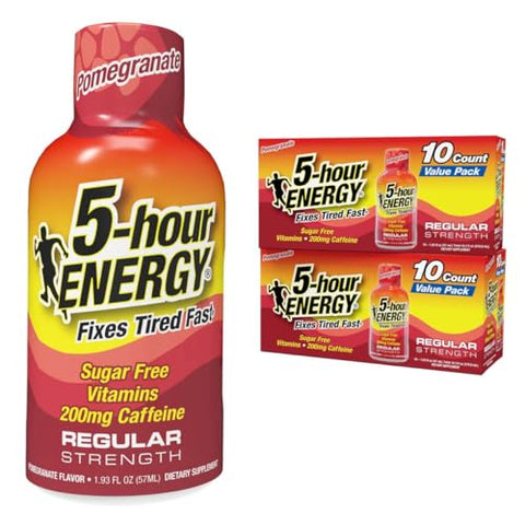 5Hour Energy Regular Strength Energy Shot 1.93Oz 20Pack " Sugar Caffeine Energy Booster With Bvitamins & Amino Acids " Zero Calorie (20 Bottles " Single Flavor Berry Regular Strength)