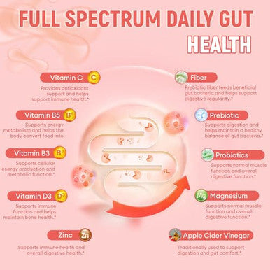 Migcopat 10G Fiber Gummies For Adults With Vitamins C D B3 B5 - Digestive & Gut Health Gummies With 30 Billion Cfu Probiotics Blend Inulin Acv Magnesium Zinc Support Digestive Health 60 Cts