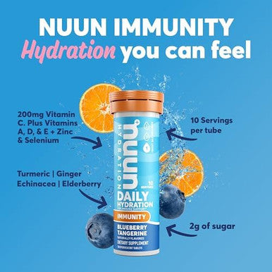 Nuun Immunity Electrolyte Tablets With Vitamin D C E & A Ginger Elderberry Magnesium & 4 Other Essential Electrolytes Vegan Orange Citrus 8 Pack (80 Servings Total)