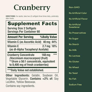 Nature's Bounty Cranberry Pills For Women Urinary Tract Health Cranberry Supplements With Concentrate & Vitamin C 120 Softgels