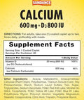 Sundance Calcium 600Mg With D3 60 Caplets Vegetarian Nongmo And Gluten Supplement