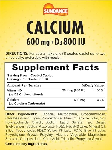 Sundance Calcium 600Mg With D3 60 Caplets Vegetarian Nongmo And Gluten Supplement