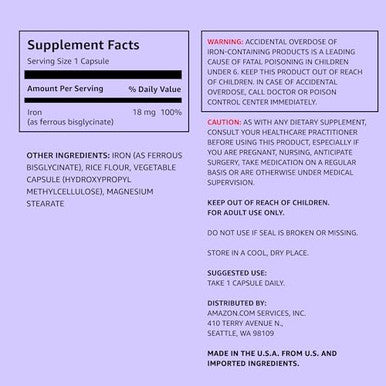 Elements Iron 18Mg Capsules, Supports Red Blood Cell Production, Vegan, 195 Count, 6 Month Supply (Packaging May Vary)