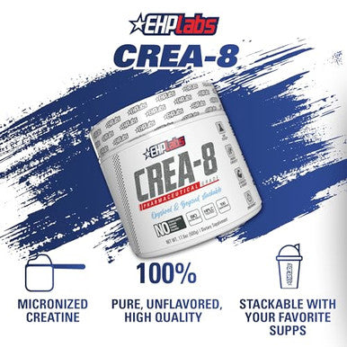 EHP Labs CREA 8 Creatine Monohydrate Powder Unflavored Creatine Powder for Muscle Growth Increased Strength Enhanced Energy Output and Improved Performance 100 Servings 500g