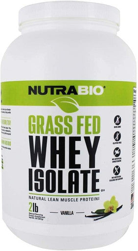 Nutrabio Grass Fed Whey Isolate Protein Powder - 25G of Protein Per Scoop - Sugar Natural Lean Muscle Protein Supplement - Vanilla - 2 Pounds 29 Servings
