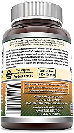 Amazing Formulas Calcium Magnesium Zinc + Vitamin D3 Supplement 500 Tablets Non-Gmo Gluten- Made In Usa