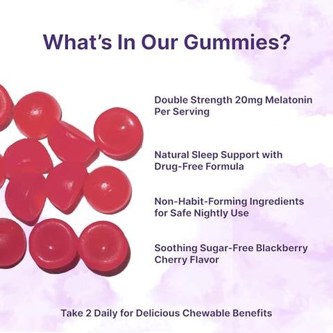 Micro Ingredients Melatonin 20Mg Gummies For Adults 120 Count Sleep Aid 10Mg Melatonin Per Gummy Sugar Free Blackberry Cherry Flavor No Drug Non-Habit-Forming Non-Gmo Gluten Free