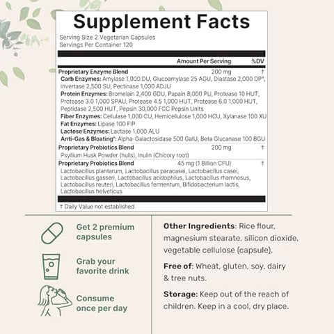 Micro Ingredients Super Enzymes With Prebiotics & Probiotics 240 Veggie Capsules Digestive Enzymes For Women & Men Probiotic Bromelain Psyllium Husk & More Immune & Gut Health Support