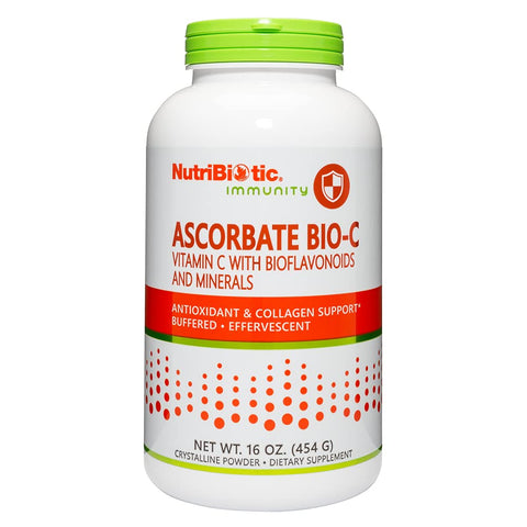 NutriBiotic Ascorbate BioC Effervescent Vitamin C Powder With Lemon Bioflavonoids and Minerals Calcium Magnesium Zinc Selenium and More Bioavailable Antioxidant and Collagen Support Vegan 16 Oz