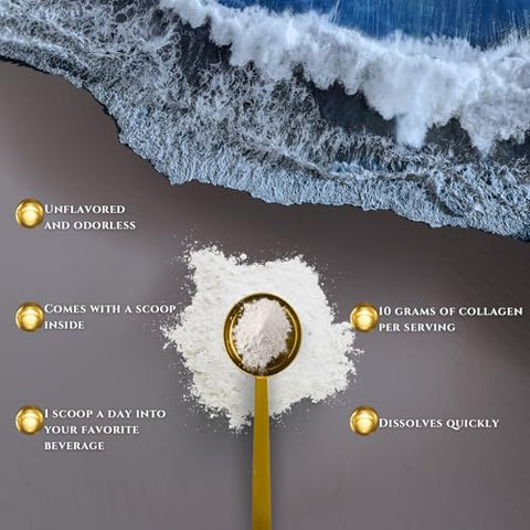 Goldopus Marine Collagen Peptides Powder With Hyaluronic Acid Coenzyme Q10 Vitamin C - Promote Firm Skin Strong Nails&Hair Healthy Joints - Hydrolyzed Collagen From Atlantic Cod - 10G Per Serving