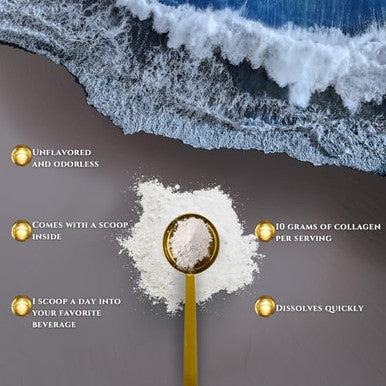 Goldopus Marine Collagen Peptides Powder With Hyaluronic Acid Coenzyme Q10 Vitamin C - Promote Firm Skin Strong Nails&Hair Healthy Joints - Hydrolyzed Collagen From Atlantic Cod - 10G Per Serving
