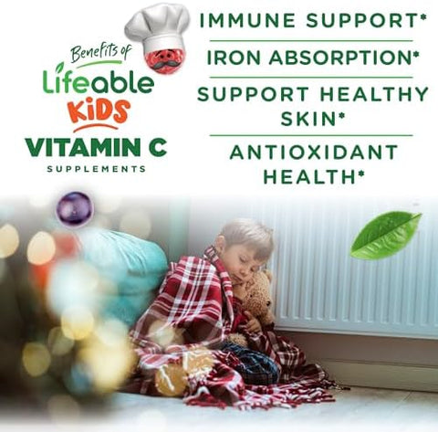 Lifeable Kids Vitamin C Gummies 250mg Great Tasting VIT C Vegan GMOFree Vitamin C Chewable for Immune Support 90 Gummies