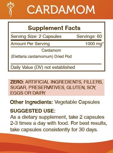 Secrets of the Tribe Cardamom 120 Capsules, Made with Vegetable Capsules and Cardamom (Elettaria cardamomum) Dried Pod (120 Capsules)