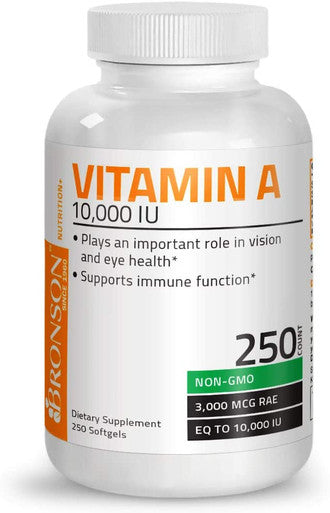 Bronson Vitamin A 10,000 IU Premium Non-GMO Formula, 250 Softgels