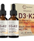 Micro Ingredients 2 Pack Vitamin D3 10000 Iu K2 (Mk-7) 200 Mcg Drops 4 Fl Oz Plus Black Seed & Mct Oil 4-In-1 Bone Immune & Heart Health Support Easy Absorption