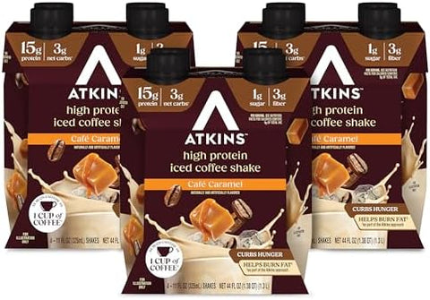 Atkins Cafa Caramel Iced Coffee Flavored Protein Shake High Protein Shake Low Glycemic Low Carb And Low Sugar Keto Friendly Gluten 12 Count