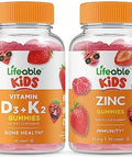 Lifeable Vitamin D3 + Vitamin K2 Kids + Zinc Kids Gummies Bundle Great Tasting Vitamin Supplement Gluten Gmo Chewable Gummy