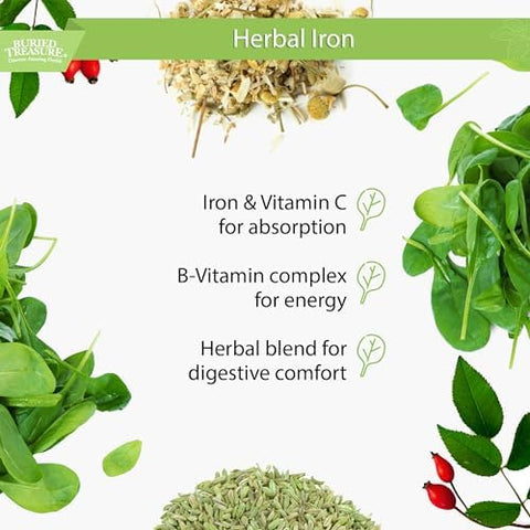 Buried Treasure Herbal Iron 48 Servings Liquid Iron And Herbal Supplement Vitamin C & B Complex Vitamins Ironrich Greens Vegan Iron For Men And Women