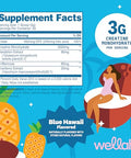 Wellah Creatine For Women (50 Servings) Blue Hawaii - 3G Of Creatine Monohydrate Powder With Dandelion & Cranberry Extract