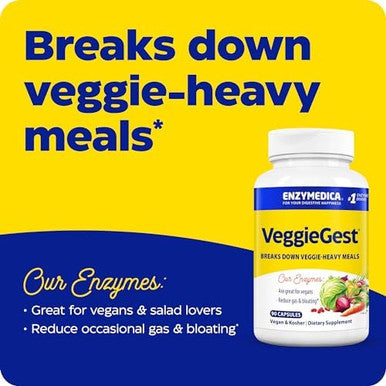 Enzymedica Veggiegest Digestive Enzymes For Vegan Vegetarian And Raw Diets Prevents Gas And Bloating 90 Count