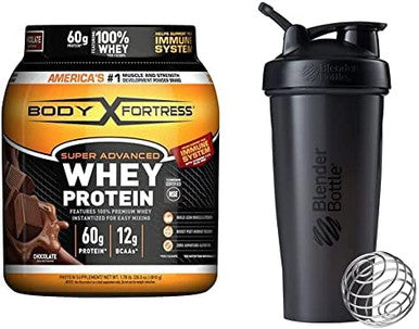Body Fortress Super Advanced Whey Protein Powder Chocolate (1.78 Lbs) And Blenderbottle Classic Shaker Bottle (28 Oz) Black