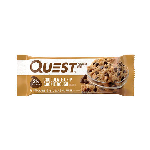 Quest Nutrition Protein Bar, Chocolate Chip Cookie Dough, 21g Protein, 4g Net Carbs, 190 Cals, Low Carb, Gluten Free, Soy Free, 2.12oz Bar, 1 Count