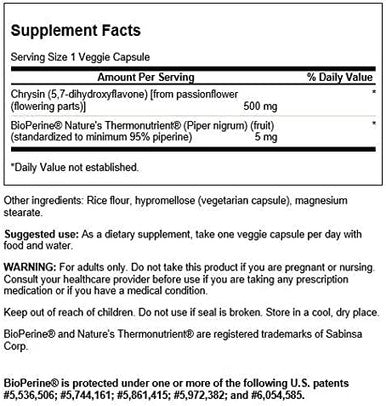 Swanson Chrysin Passionflower Extract - Herbal Supplement Promoting Overall Health Wellness & Fitness - Natural Formula May Support Lean Muscle Maintenance - (30 Veggie Capsules)