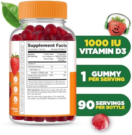 Lifeable Kids Vitamin D Gummies Vitamin D3 1000Iu Great Tasting Vitamin D3 Gummies D3 Vitamin For Strong Healthy Bones And Immune Support Vitamin D For Kids Boys Girls 90 Gummies