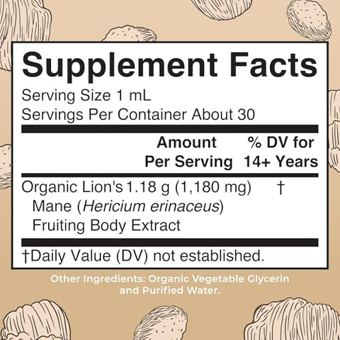 Maryruth'S Maryruth Organics Lions Mane Mushroom Supplement Up To 1 Month Supply Nootropic Usda Organic Lions Mane Extract Nervine Herbal Liquid Drops Brain Health Non-Gmo Vegan Alcohol Free Tincture 1 Fl Oz