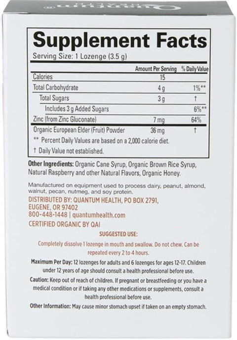 Quantum Health TheraZinc USDA Organic Zinc Lozenges Eldertry Raspberry Immune Support Formulated with Zinc Gluconate Fast Relief No Aftertaste 25 Count Pack of 1