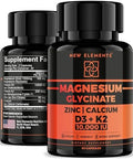 Elements Magnesium Glycinate 1500Mg With Vitamin D3 K2 + Zinc & Calcium D3 10,000 Iu K2 200Mcg Calcium 50Mg Zinc 50Mg Bone, Muscle & Immune Support For Women & Men - Vegan - Non-Gmo