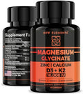 Elements Magnesium Glycinate 1500Mg With Vitamin D3 K2 + Zinc & Calcium D3 10,000 Iu K2 200Mcg Calcium 50Mg Zinc 50Mg Bone, Muscle & Immune Support For Women & Men - Vegan - Non-Gmo