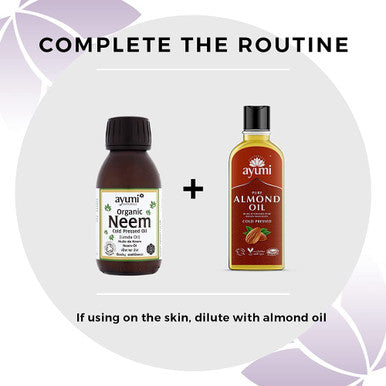 Ayumi Organic Neem Oil, Herbal Remedy For Skin & Hair, High in Vitamin E to Soothe Dry & Damaged Skin, Restores the Skin's Natural Elasticity - 2 x 100ml