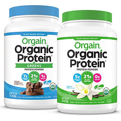 Orgain Organic Vegan Protein Powder + Greens Creamy Chocolate Fudge (1.94Lb) And Organic Vegan Protein Powder Peanut Butter (2.03Lb) Bundle
