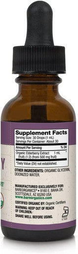 BareOrganics Elderberry Liquid Drops, Herbal Supplement, 1 Ounce
