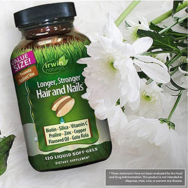 Irwin Naturals Longer, Stronger Hair and Nails - Promotes Vibrant Shine Texture & Strength - 120 Liquid Softgels