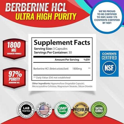 Toplux Berberine Supplement 1800Mg Berberine Hcl 97% Tested Ultra High Purity Premium Berberine Extract To Support Overall Health High Potency Berberine Plus Nongmo Vegan Men Women 90 Capsules