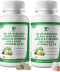 Lukaree Organic Oil Of Oregano Capsules With Black Seed Oil Garlic Turmeric Holy Basil Vitamin D3 E & Black Pepper For Better Absorption " Immune Digestive & Respiratory " Vegan Nongmo 2 Month Supply