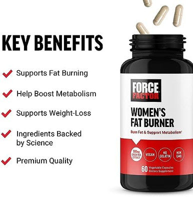 Force Factor Women'S Fat Burner Metabolism Booster And Weightloss Supplement Support Green Tea Fat Burner Weightloss Pills To Help With Energy Diet And Exercise Vegan Nongmo 60 Capsules
