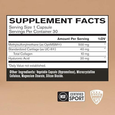 Bare Performance Nutrition Bpn Strong Joints Joint Support Capsules Ucll Joint Comfort Mobility And Flexibility